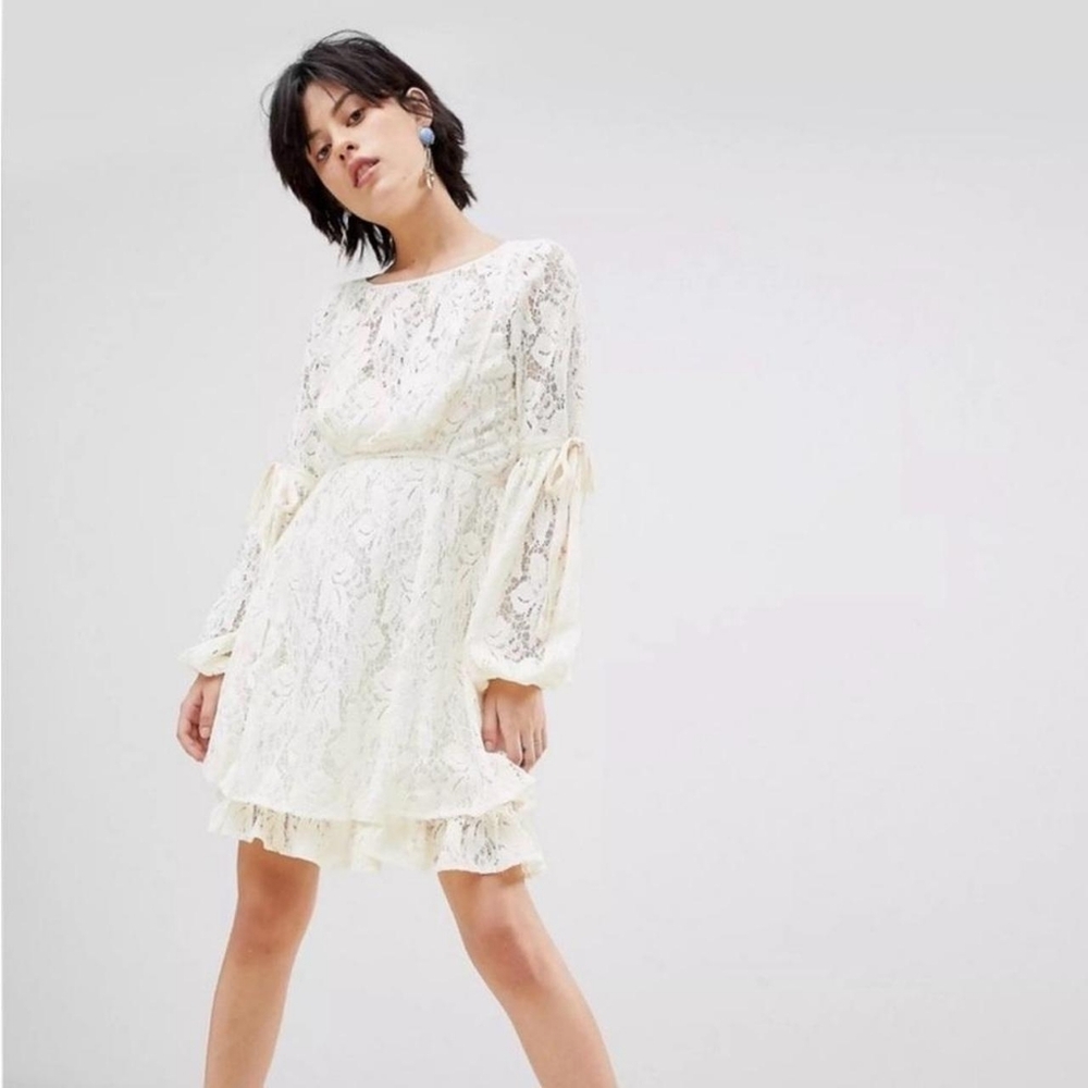 NWT Free People Ruby Lace Mini Dress Cream Ivory Cottagecore US Wmns Size Medium - Picture 2 of 10